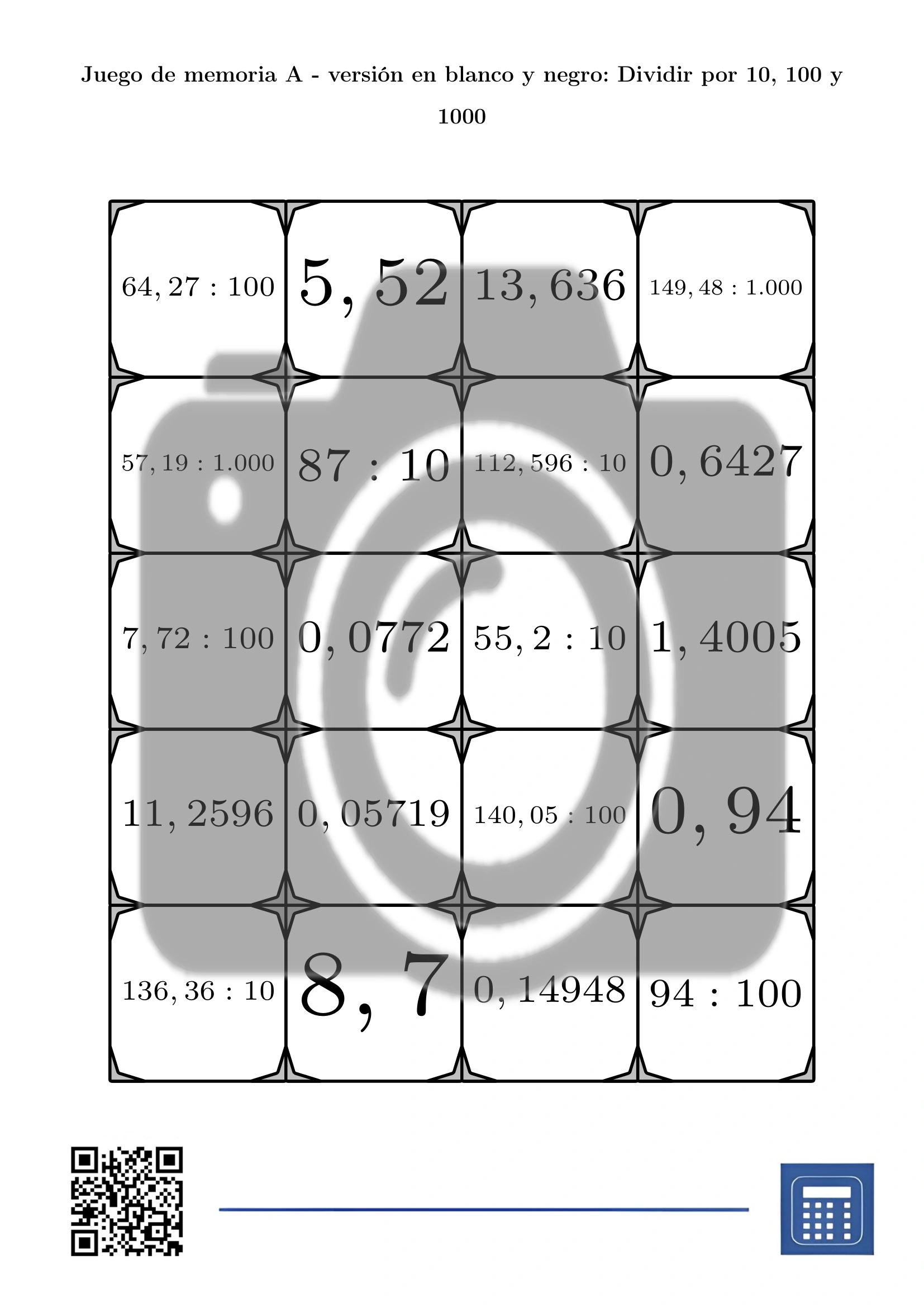 Juego de memoria: Dividir por 10, 100 y 1000 - Imagen 3