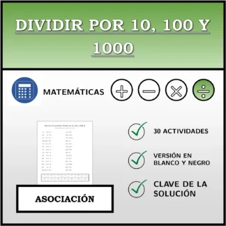 Ejercicio de asociación: Dividir por 10, 100 y 1000