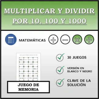 Juego de memoria: Multiplicar y dividir por 10, 100 y 1000