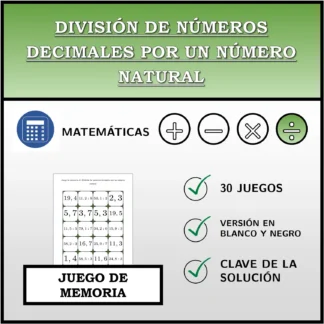 Juego de memoria: División de números decimales por un número natural