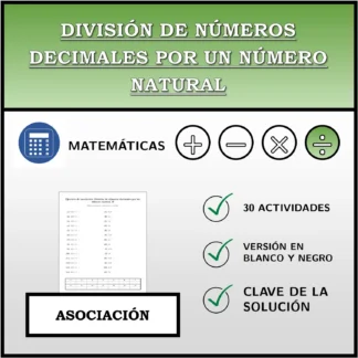 Ejercicio de asociación: División de números decimales por un número natural