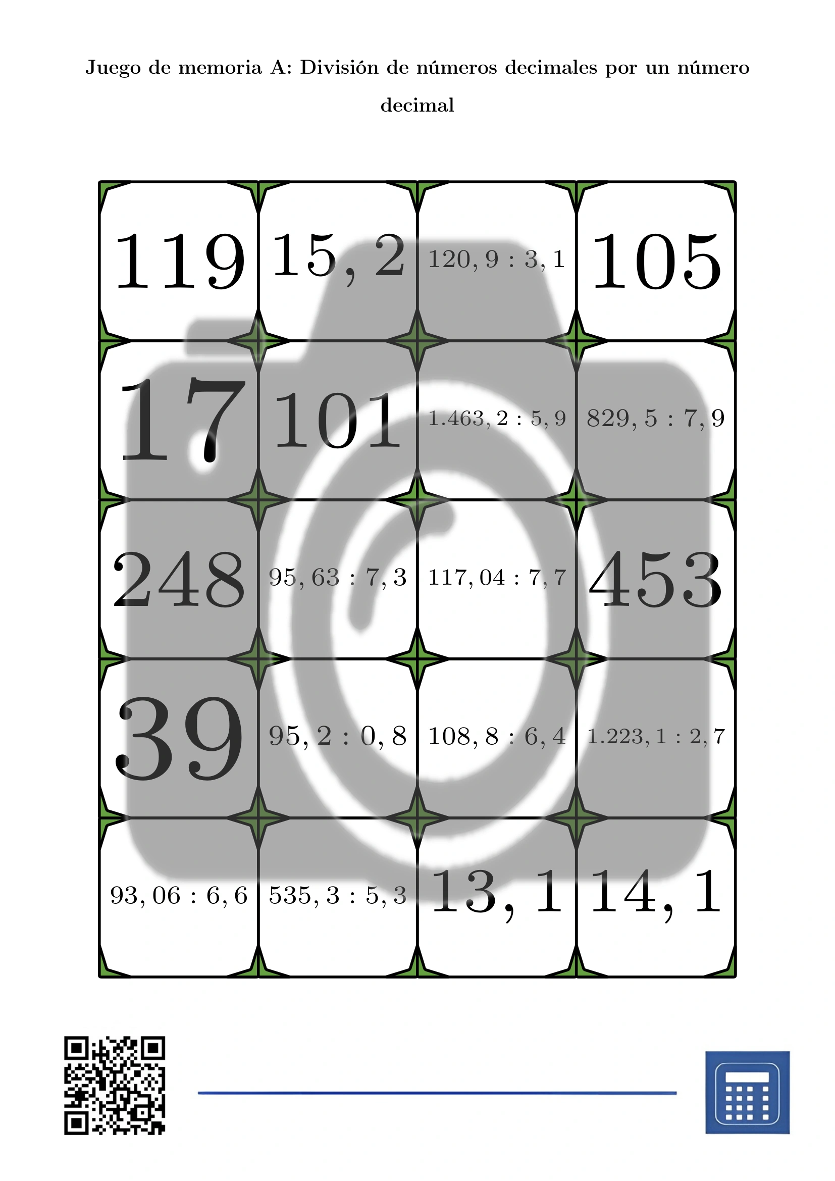 Juego de memoria: División de números decimales por un número decimal - Imagen 2