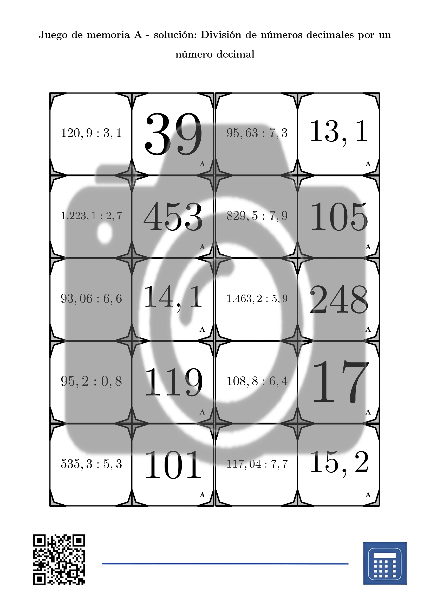 Juego de memoria: División de números decimales por un número decimal - Imagen 4