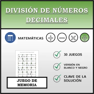 Juego de memoria: División de números decimales
