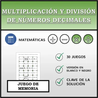 Juego de memoria: Multiplicación y división de números decimales