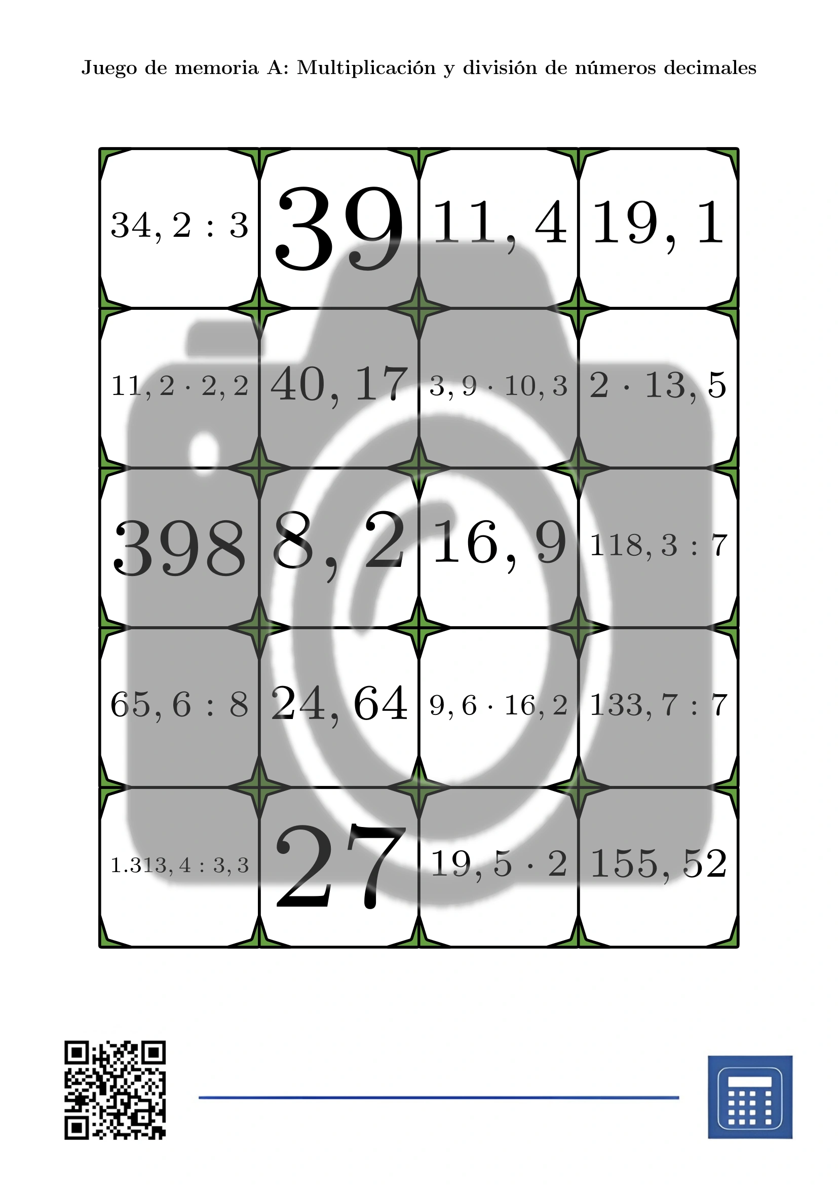 Juego de memoria: Multiplicación y división de números decimales - Imagen 2