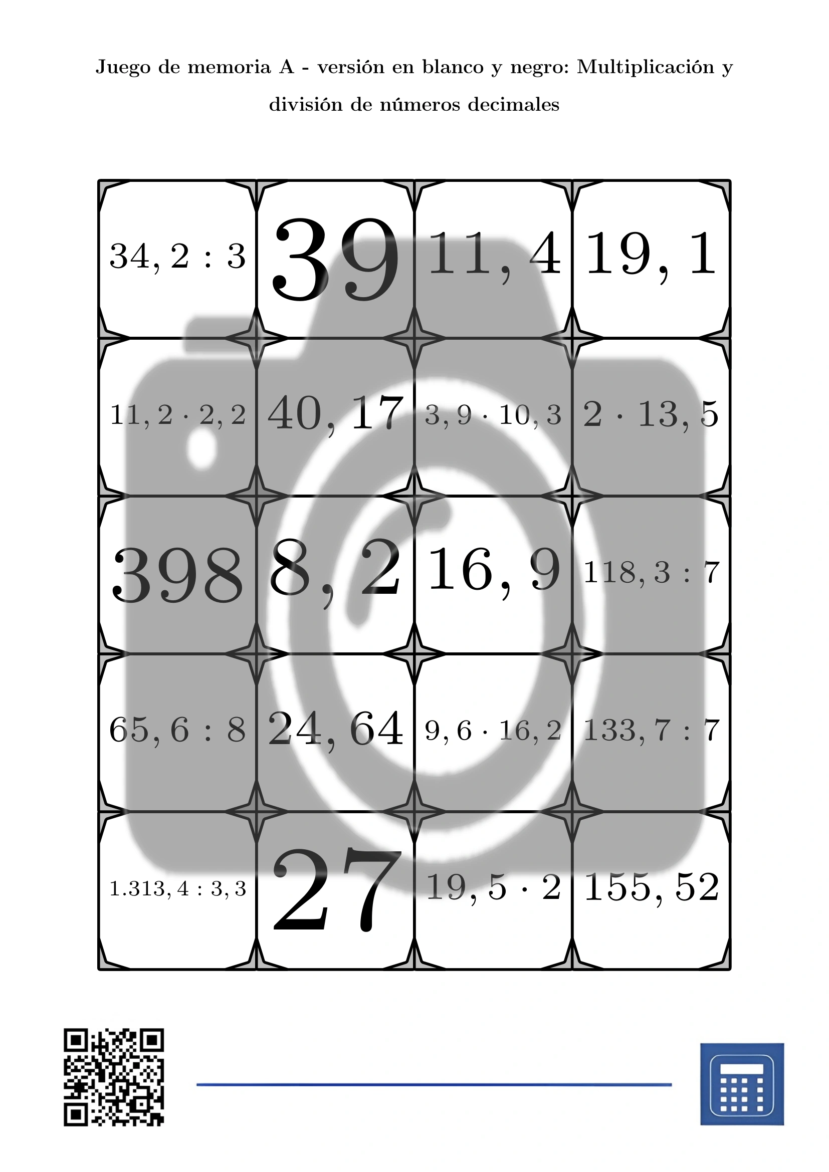 Juego de memoria: Multiplicación y división de números decimales - Imagen 3