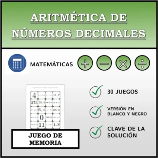 Juego de memoria: Aritmética de números decimales