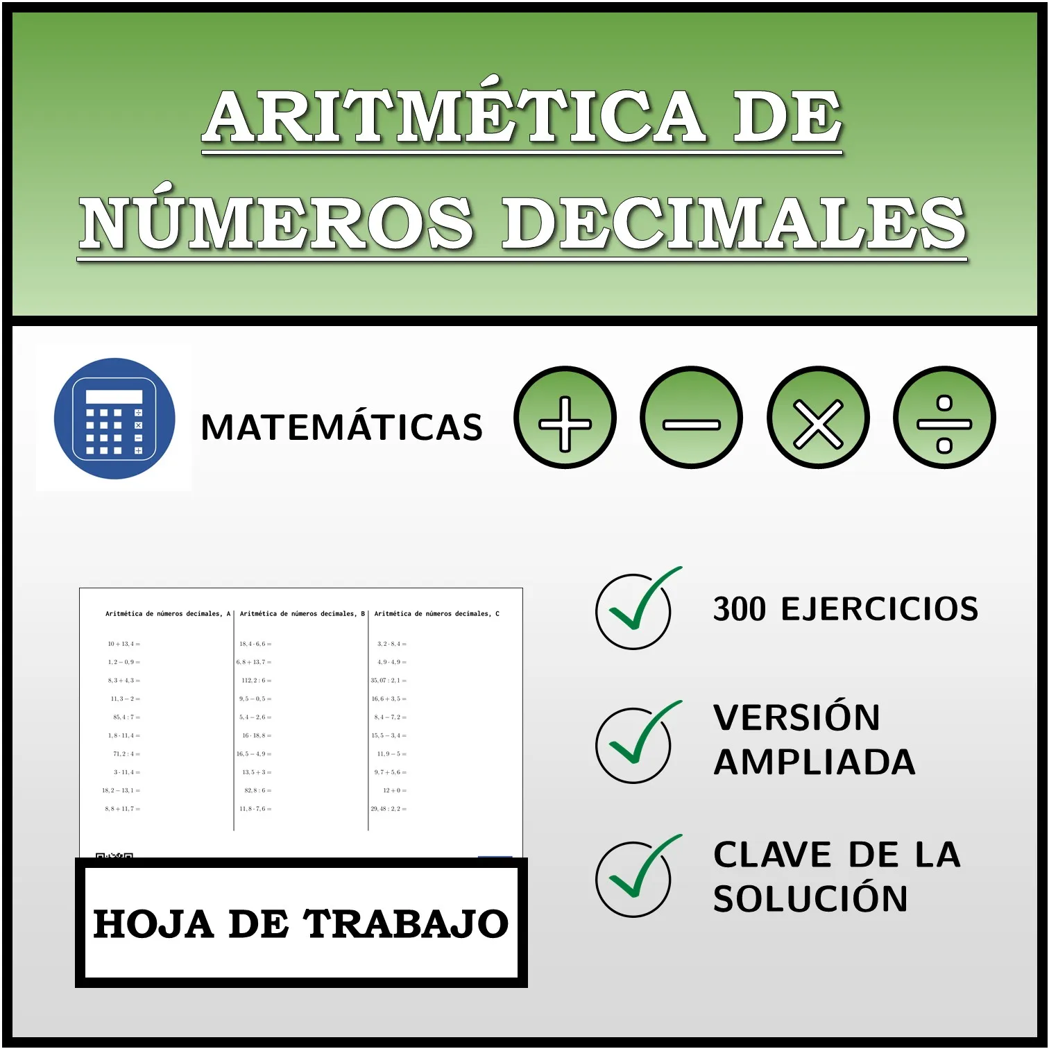 Hoja de trabajo: Aritmética de números decimales