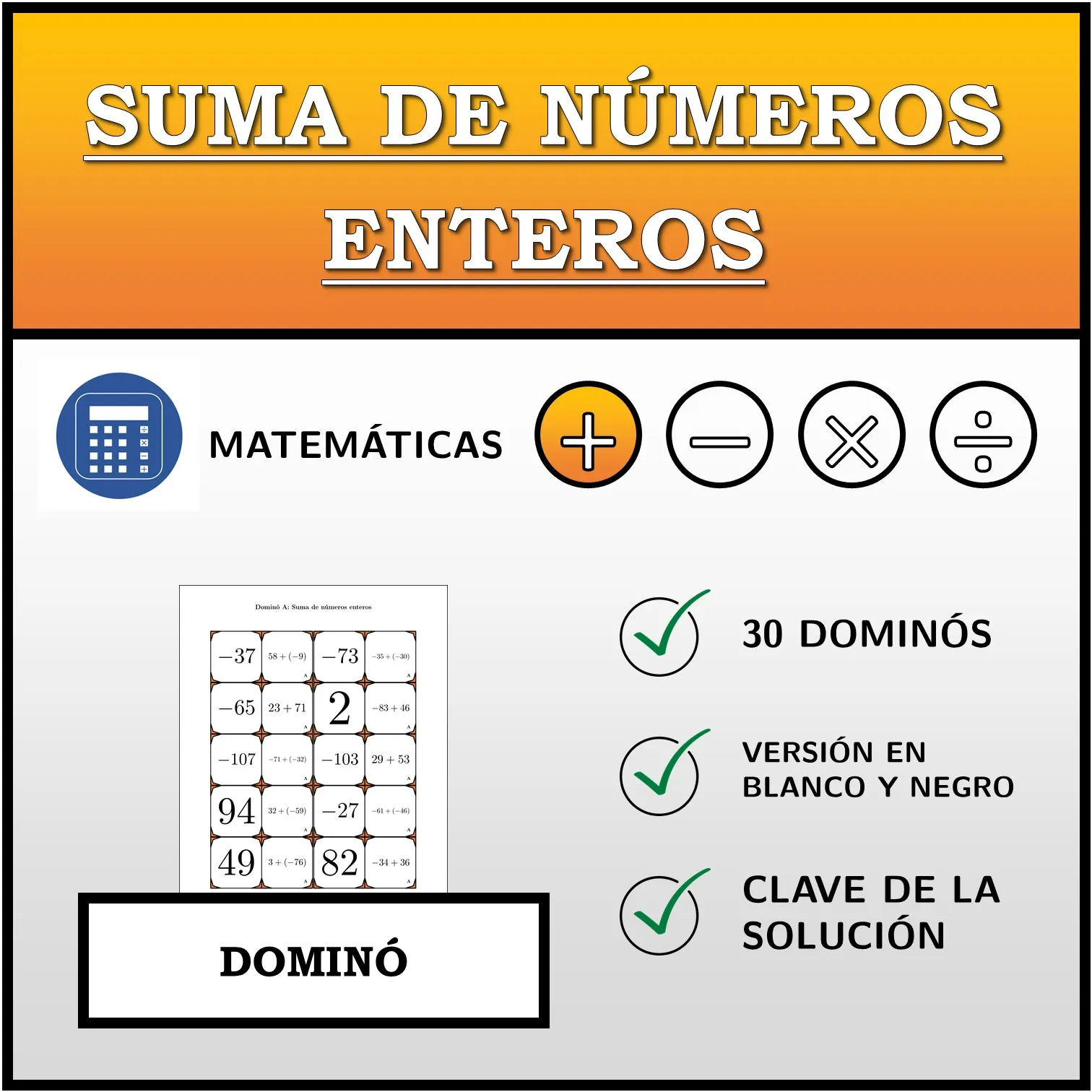 Dominó: Suma de números enteros
