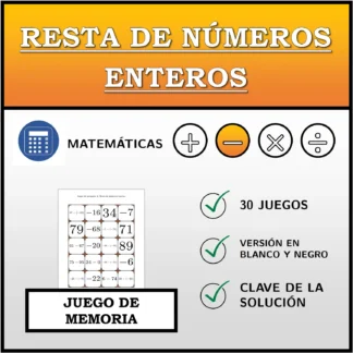 Juego de memoria: Resta de números enteros