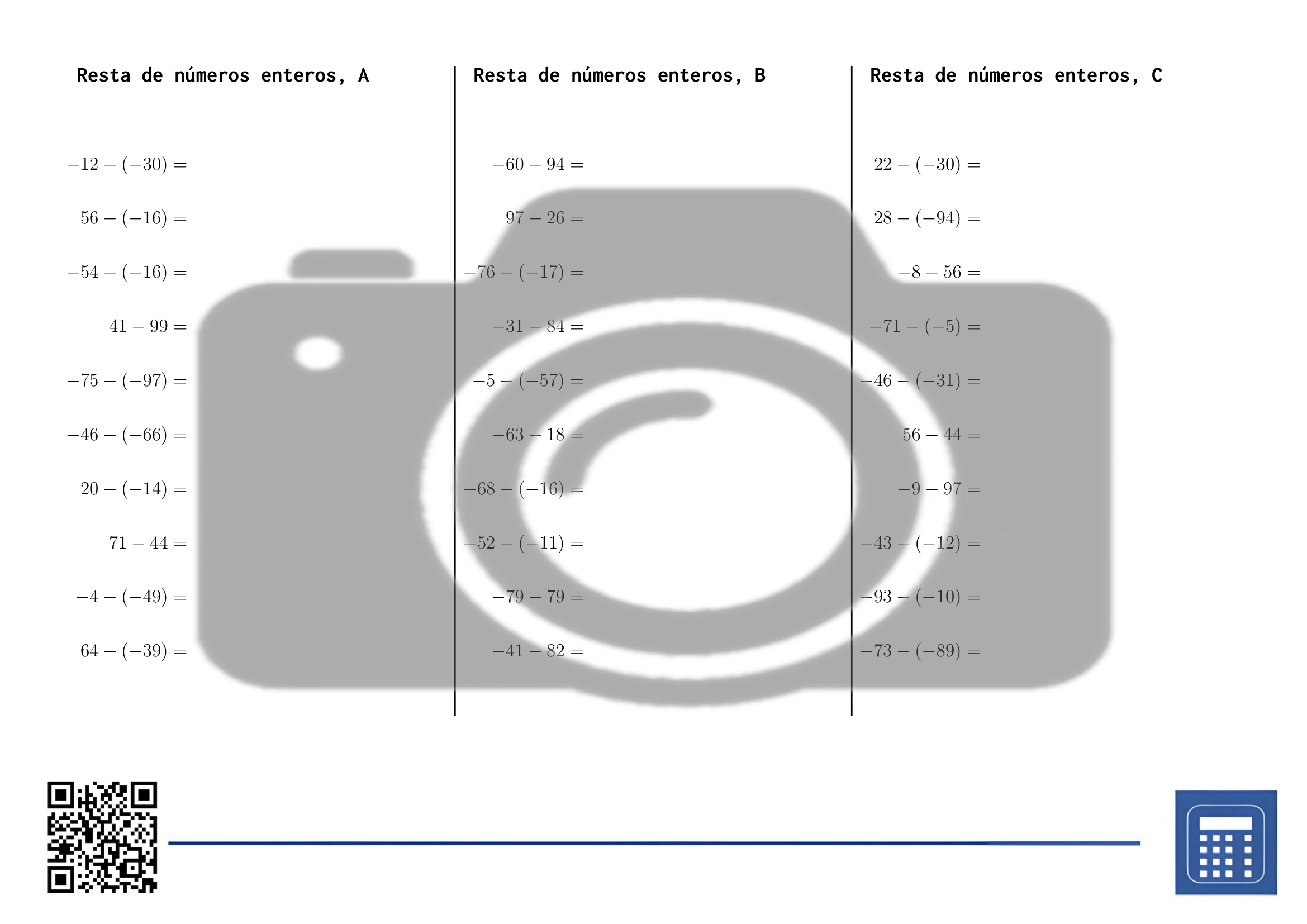 Hoja de trabajo: Resta de números enteros - Imagen 2