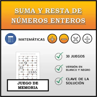 Juego de memoria: Suma y resta de números enteros
