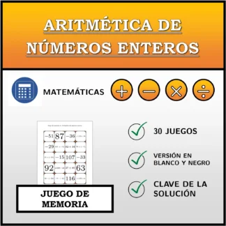 Juego de memoria: Aritmética de números enteros