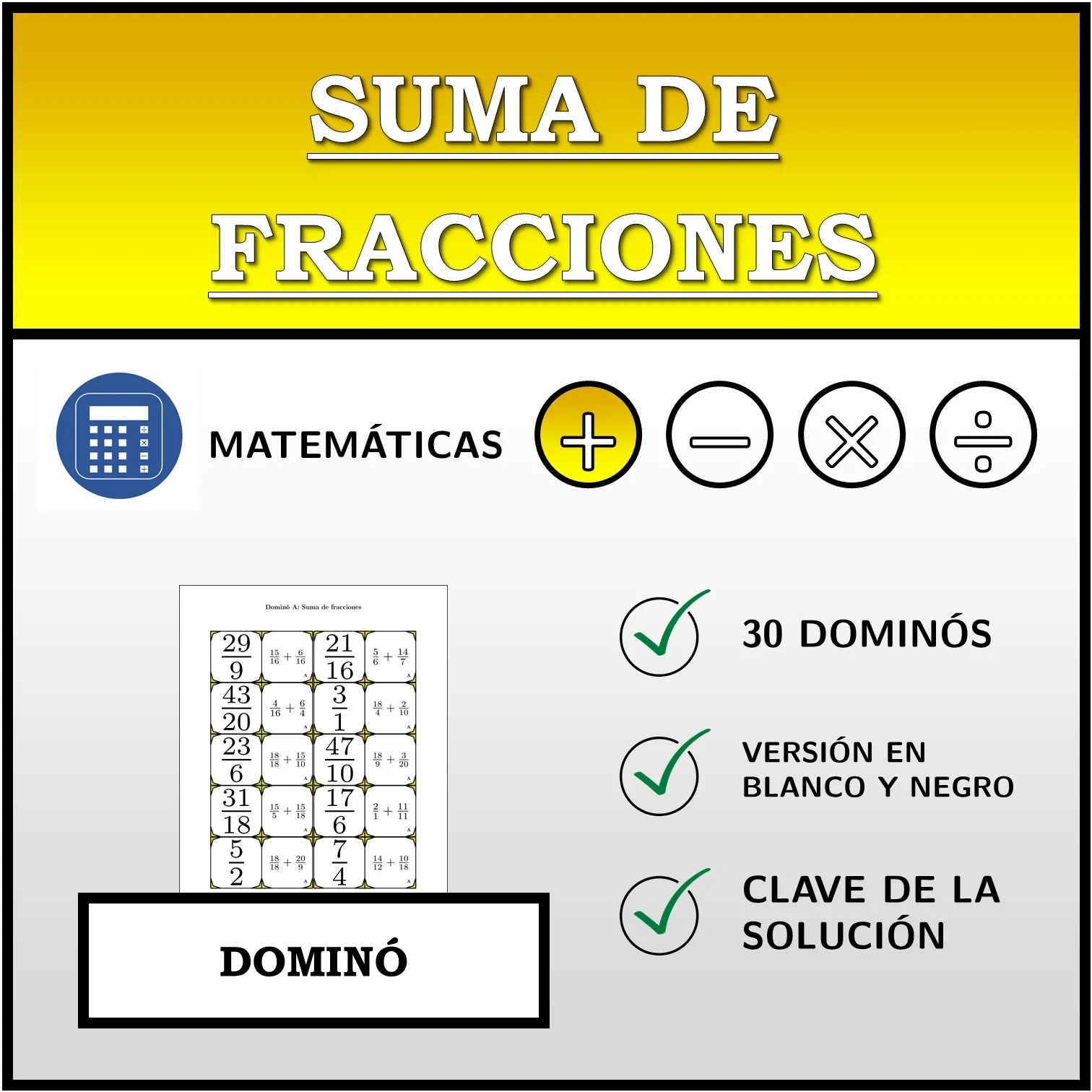 Dominó: Suma de fracciones