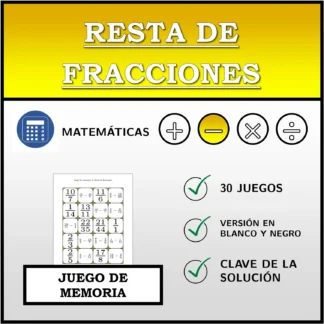 Juego de memoria: Resta de fracciones