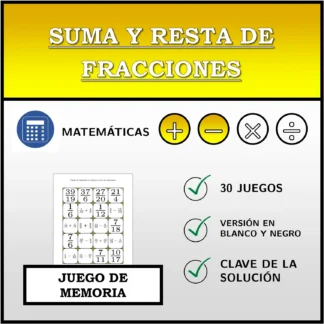 Juego de memoria: Suma y resta de fracciones