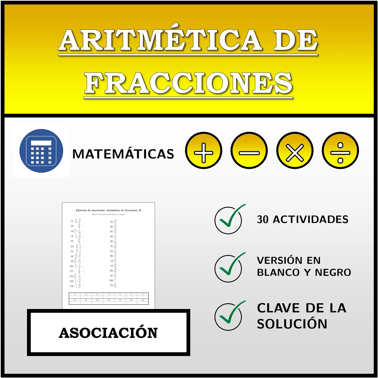 Ejercicio de asociación: Aritmética de fracciones
