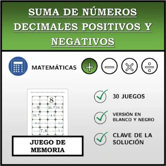 Juego de memoria: Suma de números decimales positivos y negativos