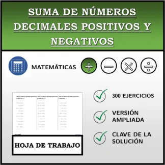 Hoja de trabajo: Suma de números decimales positivos y negativos