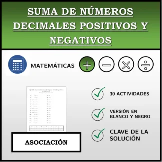 Ejercicio de asociación: Suma de números decimales positivos y negativos