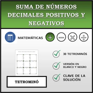 Tetrominó: Suma de números decimales positivos y negativos