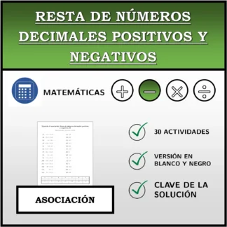 Ejercicio de asociación: Resta de números decimales positivos y negativos