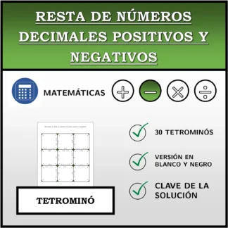 Tetrominó: Resta de números decimales positivos y negativos