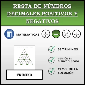 Trimino: Resta de números decimales positivos y negativos