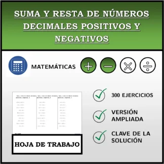 Hoja de trabajo: Suma y resta de números decimales positivos y negativos