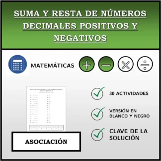 Ejercicio de asociación: Suma y resta de números decimales positivos y negativos