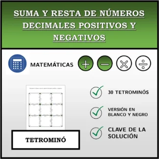 Tetrominó: Suma y resta de números decimales positivos y negativos