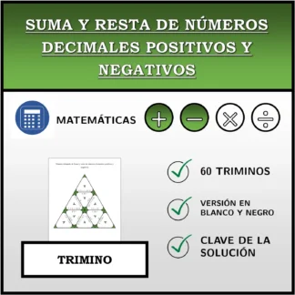 Trimino: Suma y resta de números decimales positivos y negativos
