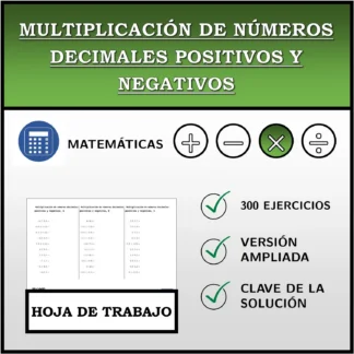 Hoja de trabajo: Multiplicación de números decimales positivos y negativos