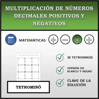 Tetrominó: Multiplicación de números decimales positivos y negativos