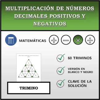 Trimino: Multiplicación de números decimales positivos y negativos