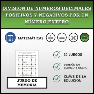 Juego de memoria: División de números decimales positivos y negativos por un número entero
