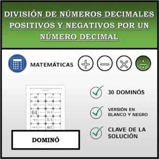 Dominó: División de números decimales positivos y negativos por un número decimal
