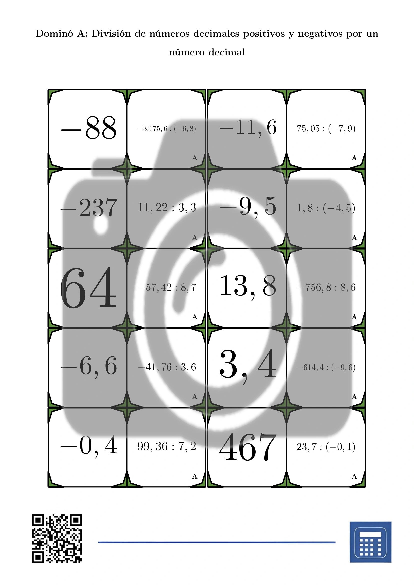 Dominó: División de números decimales positivos y negativos por un número decimal - Imagen 2