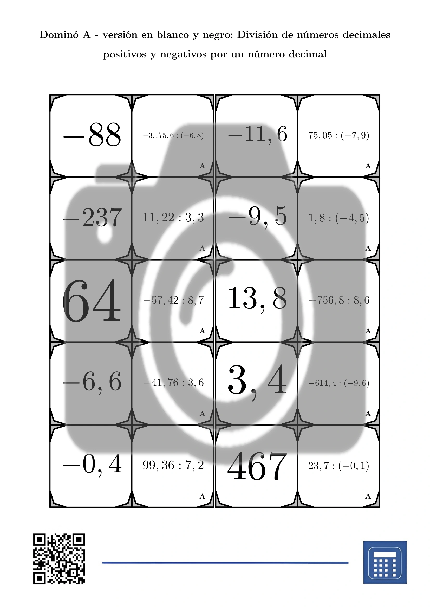Dominó: División de números decimales positivos y negativos por un número decimal - Imagen 3
