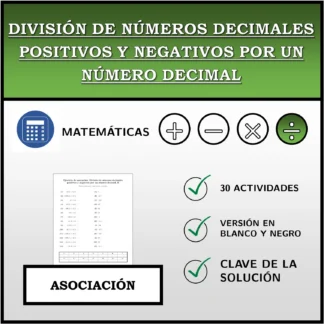 Ejercicio de asociación: División de números decimales positivos y negativos por un número decimal