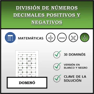 Dominó: División de números decimales positivos y negativos