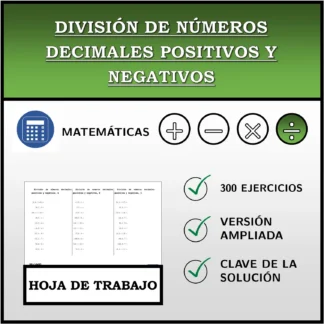 Hoja de trabajo: División de números decimales positivos y negativos
