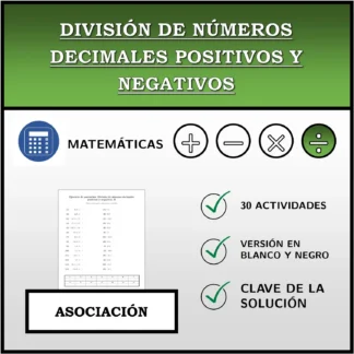 Ejercicio de asociación: División de números decimales positivos y negativos