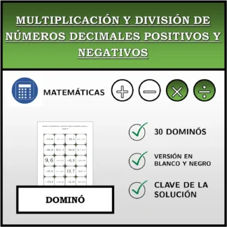 Dominó: Multiplicación y división de números decimales positivos y negativos