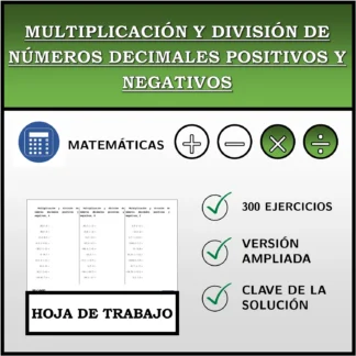 Hoja de trabajo: Multiplicación y división de números decimales positivos y negativos
