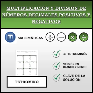 Tetrominó: Multiplicación y división de números decimales positivos y negativos