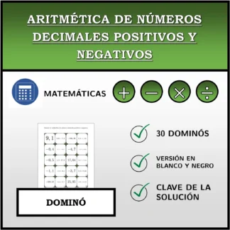 Dominó: Aritmética de números decimales positivos y negativos