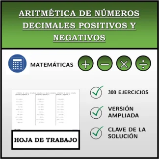 Hoja de trabajo: Aritmética de números decimales positivos y negativos