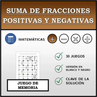 Juego de memoria: Suma de fracciones positivas y negativas